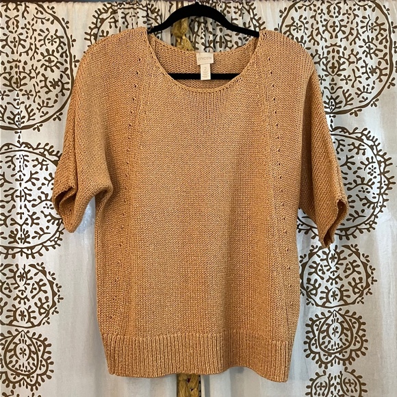 Chico's Size 2 Womens Texture Shine Short Sleeve Pullover Sweater Cantaloupe Roz - Picture 1 of 7